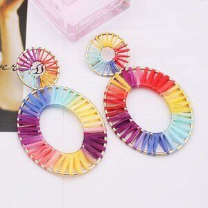 Lyanna Colorful Bohemian Cotton Weaved Earrings Oval Shaped Gift Packaged